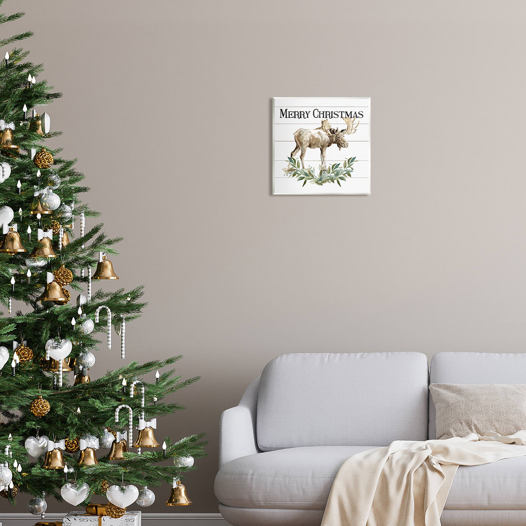 Stupell Industries Merry Christmas Moose Laurel Wall Plaque Art